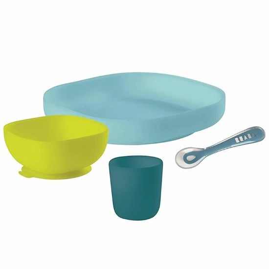 Beaba 4-Piece Silicone Suction Meal Set in Peacock