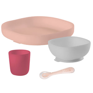 Beaba 4-Piece Silicone Suction Meal Set in Blush