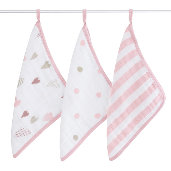 Aden+Anais 3-Pack Muslin Washcloths in Heart