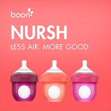 Boon, NURSH Reusable Silicone Pouch Bottle, Air-Free Feeding, 4 Ounce with Stage 1 Slow Flow Nipple (Pack of 3)
